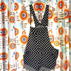 Checkered shorts overalls . Black heart size 18